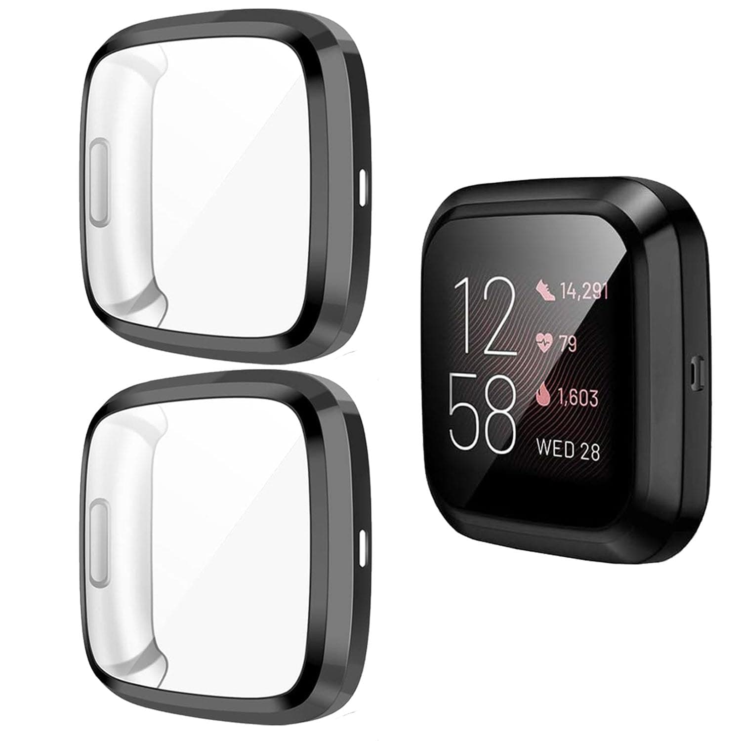 2 Pack TPU Case for Fitbit Versa 2 Screen Protector, Scratch Resistant Shock Full Around Protective Covers Compatible with Fitbit Versa 2 Smartwatch (Black/Black)