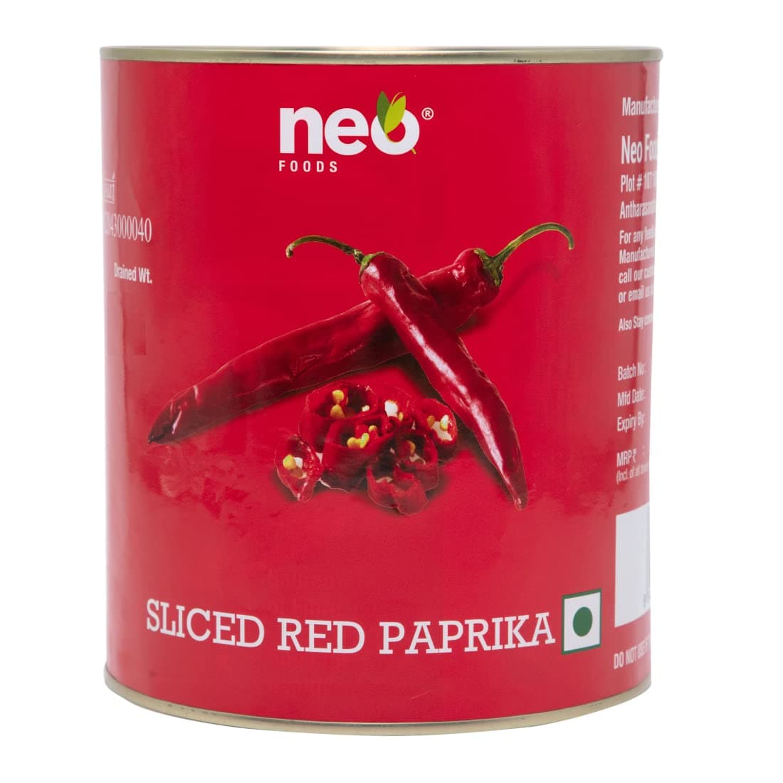 Neo Sliced Red Paprika 3 Kg Tin I Ready-to-Eat Fibre-Rich Topping for Snacks and Salads I Enjoy as topping for Pizza, Salad, Burger and Sandwich I Mix in your cheese dip for spicy touch I