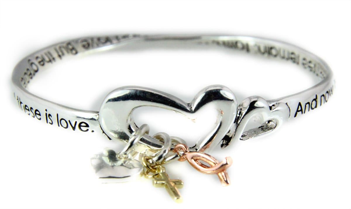 4031469 1 Corinthians 13:13 Twisted Bangle Bracelet Faith Hope Love Christian Scripture Charms