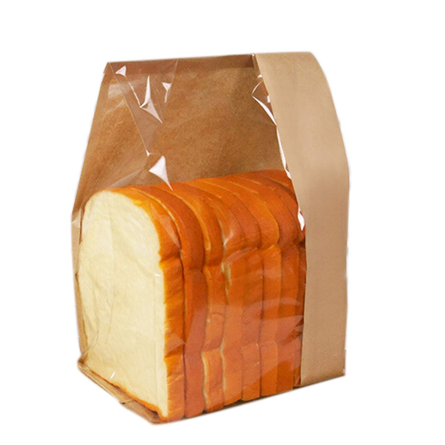 Pack of 30 Paper Bread Loaf Bag Kraft Food Packaging Storage Bakery Bag with Front Window, Label Seal sticker included (14.2" x 6.3'' x 3.94'')