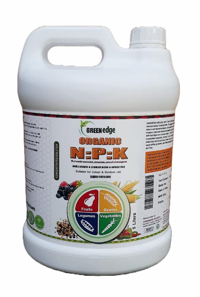 Greenedge Organic NPK Fertilizer (5 Liters) Liquid Concentrate for Flowering, Fruiting & Complete Plant Care, 5 L