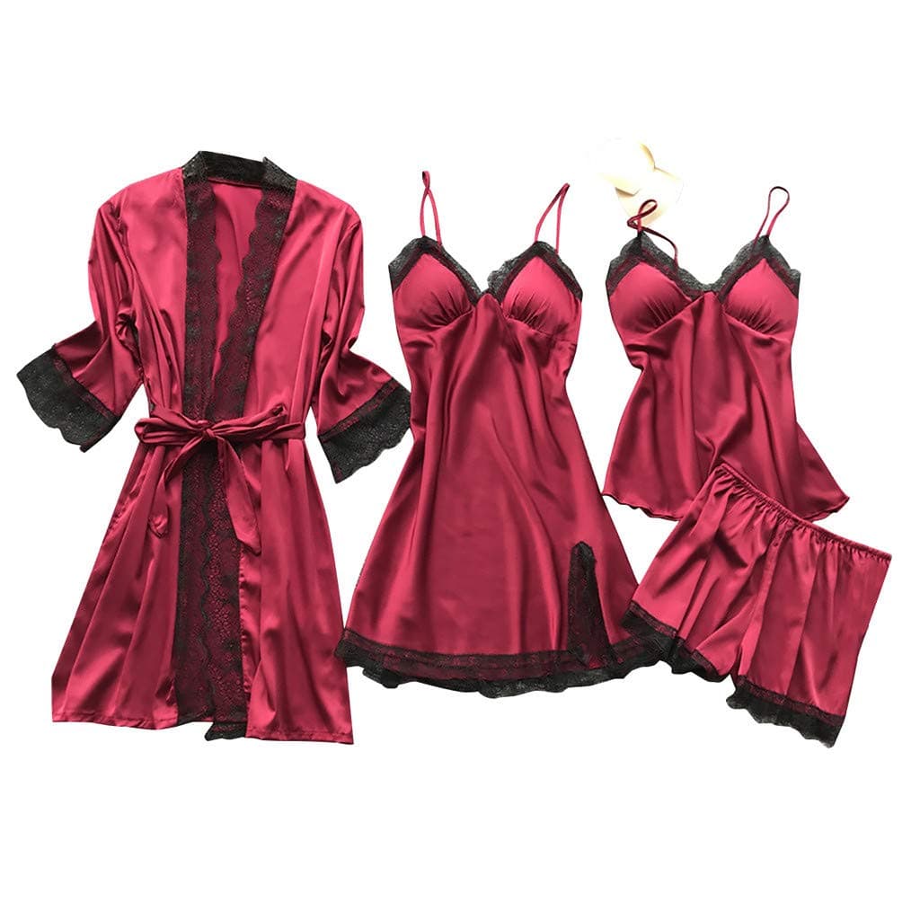 Pajamas Lace Set Silk Nightdress Dress Robe Lingerie Women Sleepwear Valentine's Day Lingerie
