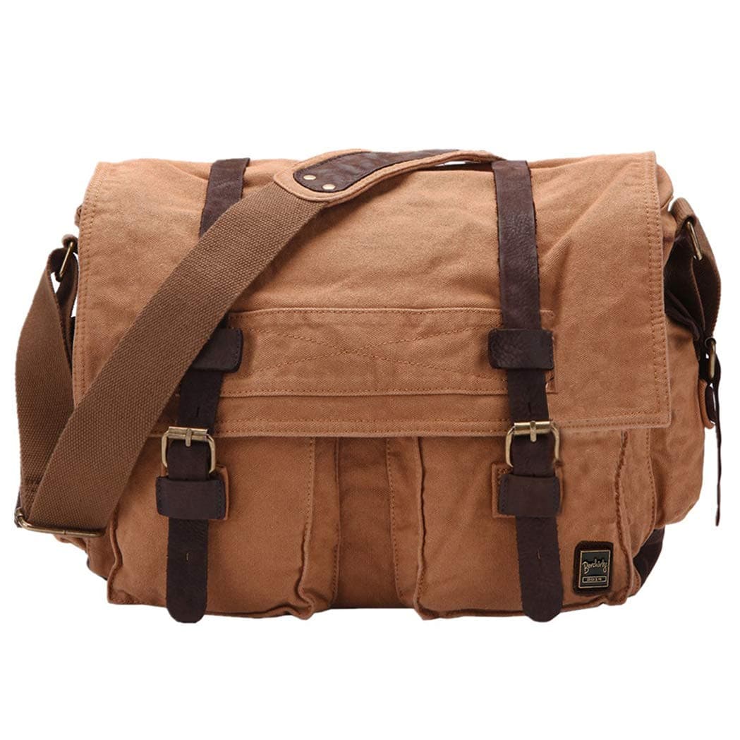 Berchirly Vintage Military Men Canvas Messenger Bag Satchel Travel Shoulder Bags For 13.3-17" Laptop