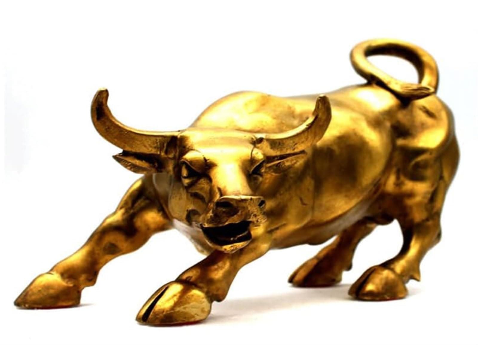 THE WHITE SHOP Brass Bull Statue -Art Decor Bull, Cow Figure Statues Ox Sculptures for Home Living Room Office Decoration, Symbol of Career and Wealth (Gold trumpet）