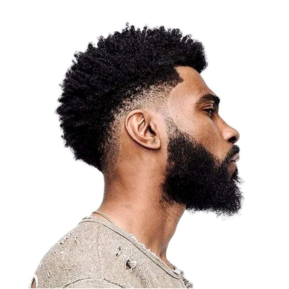 African Curly Full Lace Toupee For Black Men Afro Curl Short Wig Toupee Hairpiece (#1b)