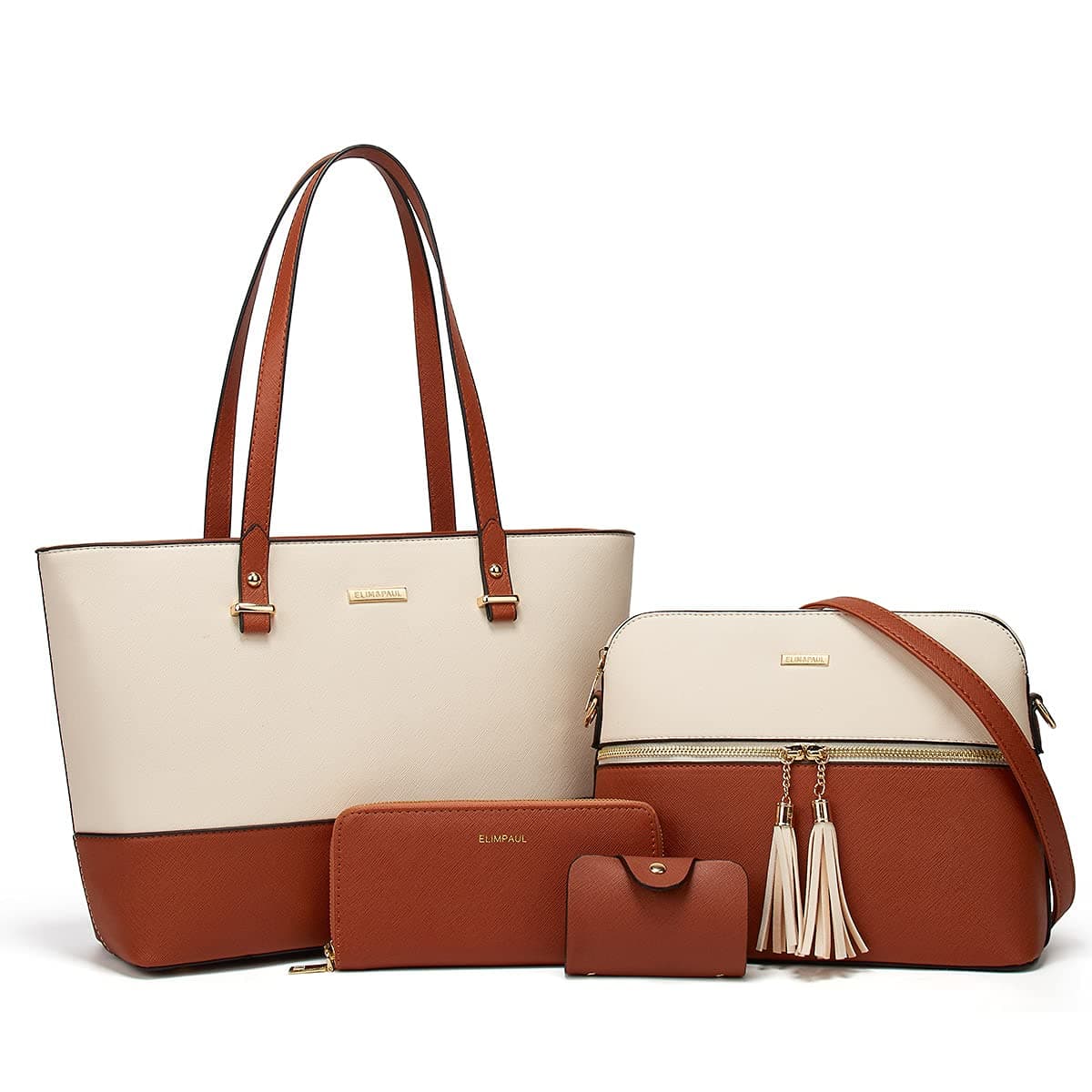 Women Fashion Synthetic Leather Handbags Tote Bag Shoulder Bag Top Handle Satchel Purse Set 4pcs