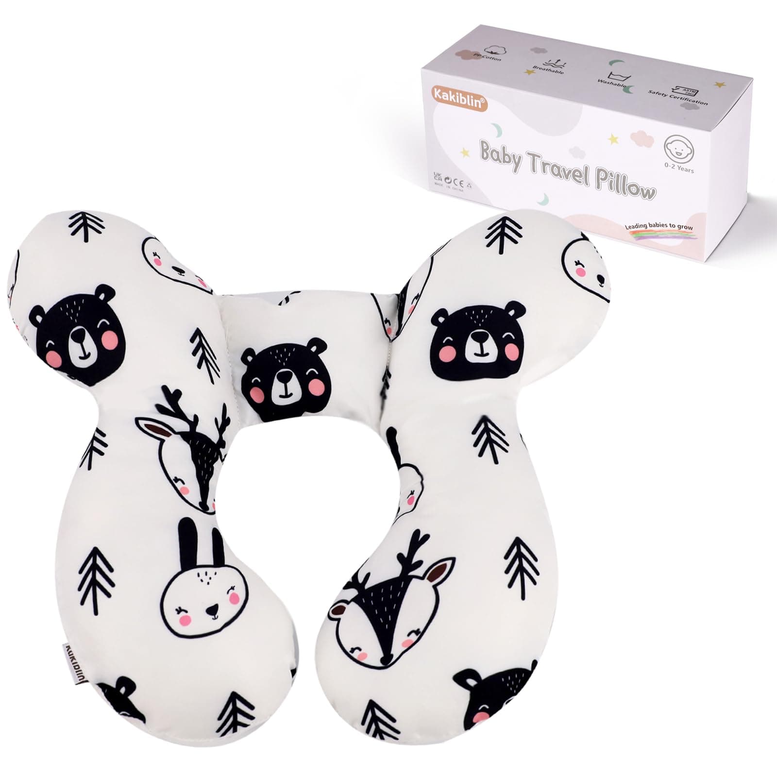 KAKIBLIN Baby Neck Pillow, Upgraded Baby Support Pillow,Babies Head Pillow,Neck Support Pillow for for Car Seat,Pushchair,Travel (Bear)