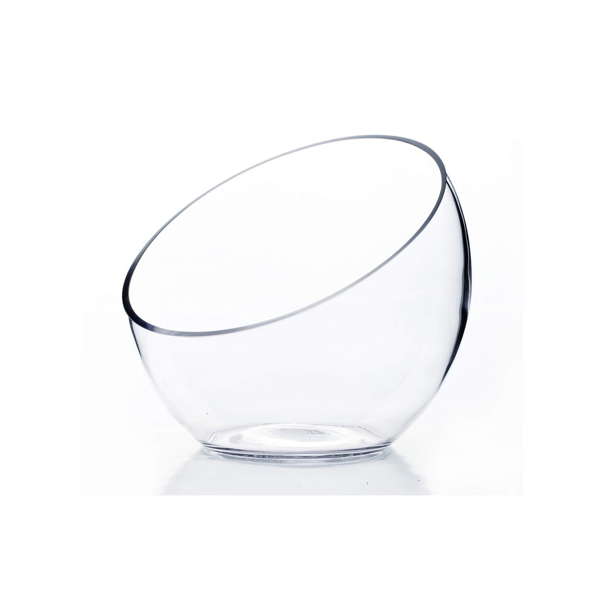 WGVI Clear Slant Cut Bowl Glass Vase, Glass Terrarium, Candy Dish, Glassware, Slant Open: 7". Height: 6" x 2.7". Base: 4" (1 Piece)