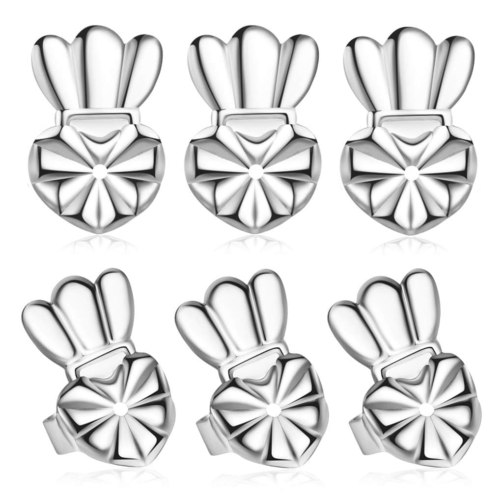 Magic Secure Ear Lifters, Adjustable Pierced Earring Backs, Silver Earring Backs for Drooping Earrings 3 Pairs Per Set