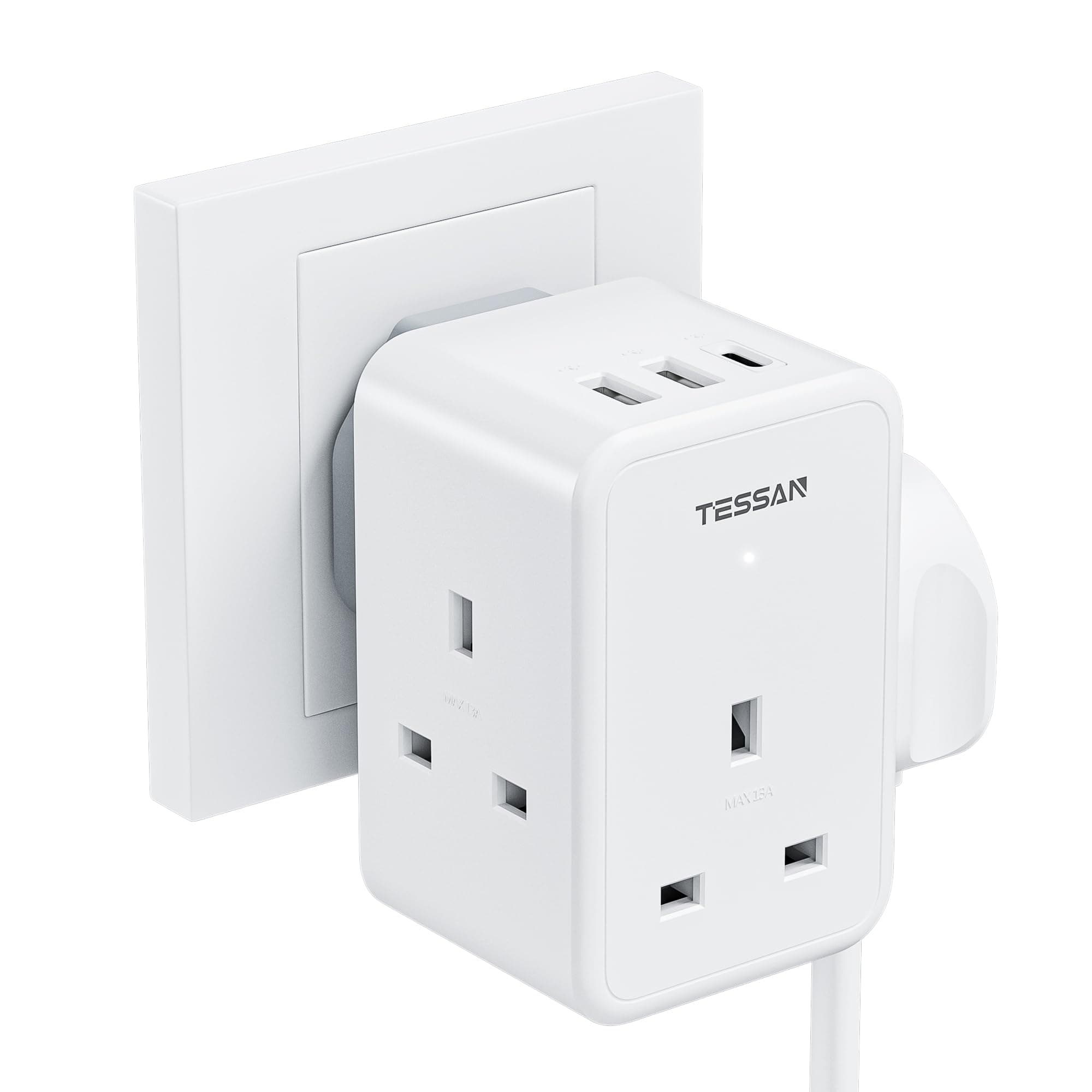 USB Charger Plug Adaptor UK, TESSAN 3 Way Plug Extension Socket with Multi USB Charging Station, Multiplug Extender for Home,Office, School Supplies