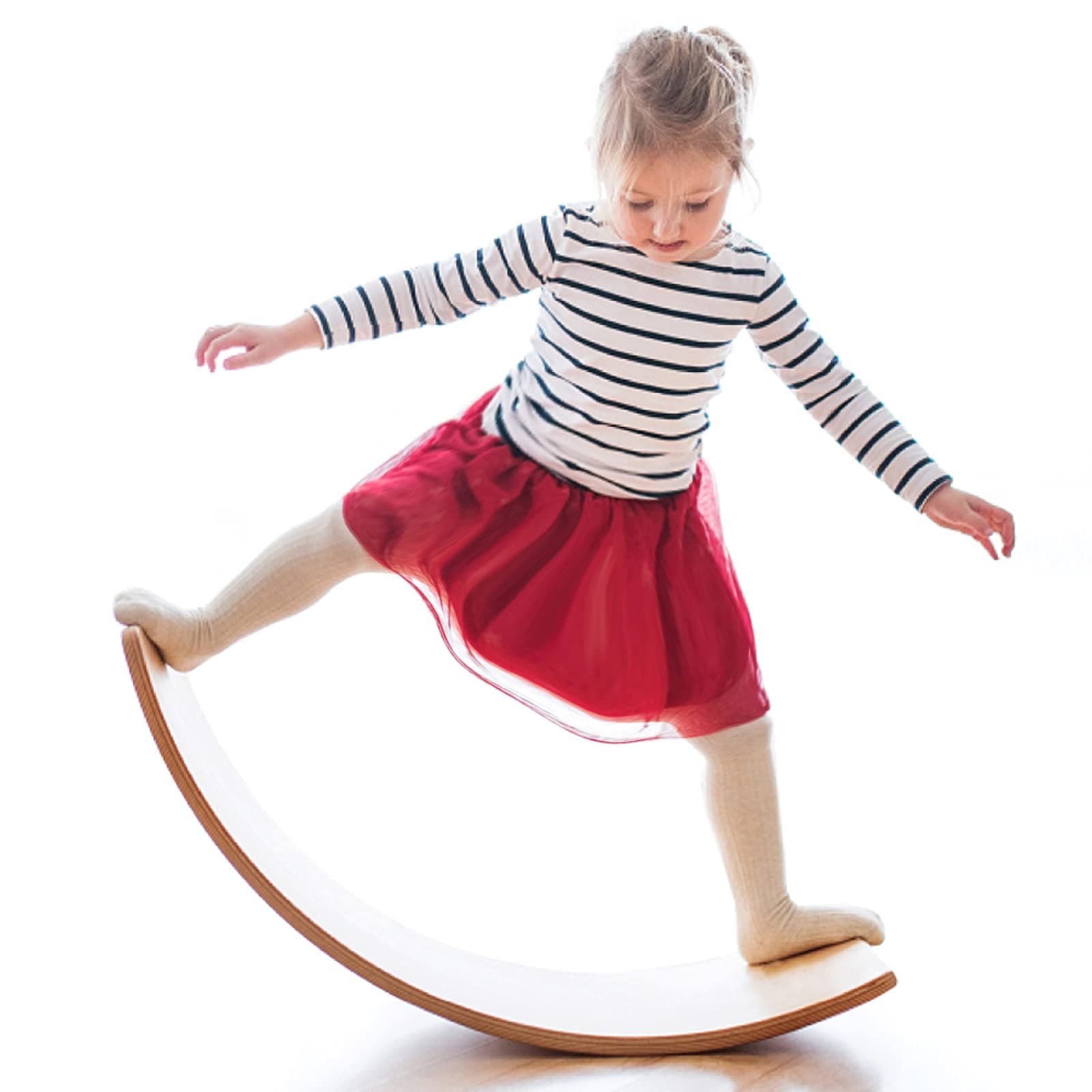 Wobble Balance Board, Wooden Montessori Toy Rocker Board Natural Wood Kids Toddler Open Ended Learning Toy Yoga Curvy Board for Adult Office Classroom Christmas Gifts
