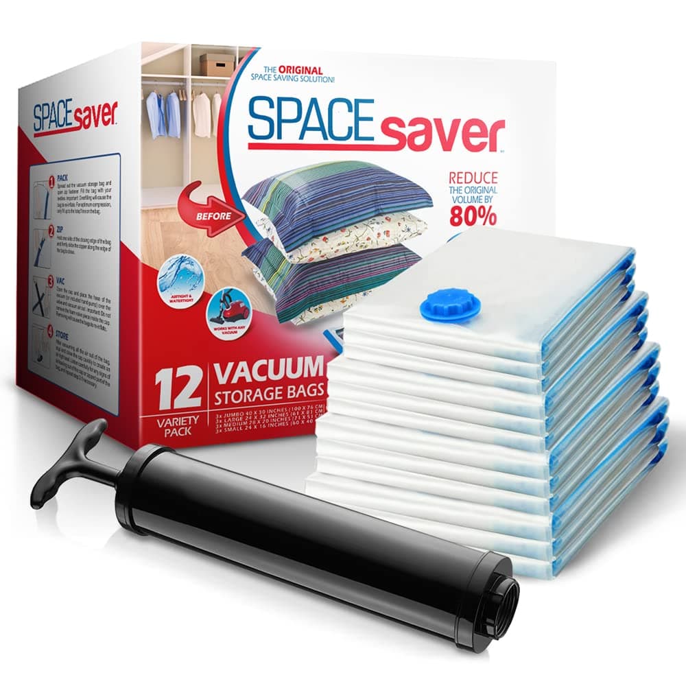 - Spacesaver Variety Vacuum Storage Bags for Comforters, Blankets & Clothes – Sealed Compression Bags with Hand Pump – Space Saver Bags for Bedding,Travel & Organization - 3S, 3M, 3L & 3XL - Pack of 12