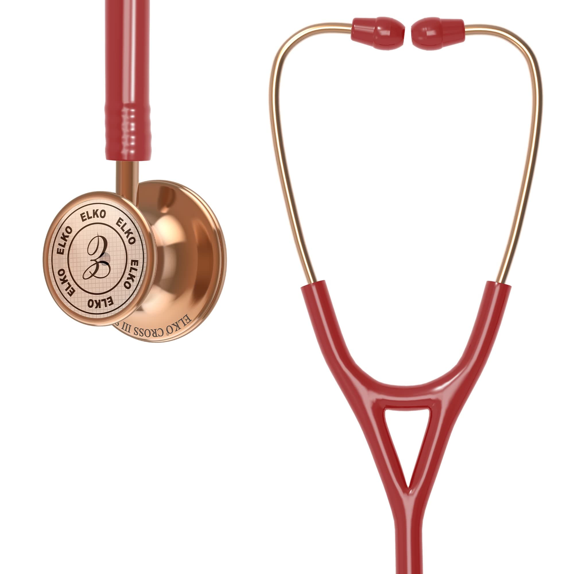 EL-190 Rose Gold edition CROSS III SS stainless steel dual head acoustic stethoscope | Adult & Pediatric Stethocope with Double-sided Rose Gold Chestpiece | Two-Way PVC Tubing | Doctors & Medical Students (Red)