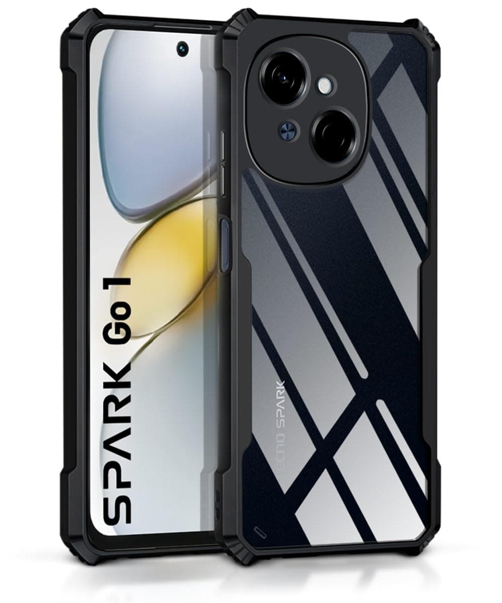 Shock Proof Clear Hybrid Protective Back Case for Tecno Spark Go 1/Tecno Pop 9 4G- AirEDGE Technology, 360 Degree Camera Protection,Transparent -Black - Polycarbonate