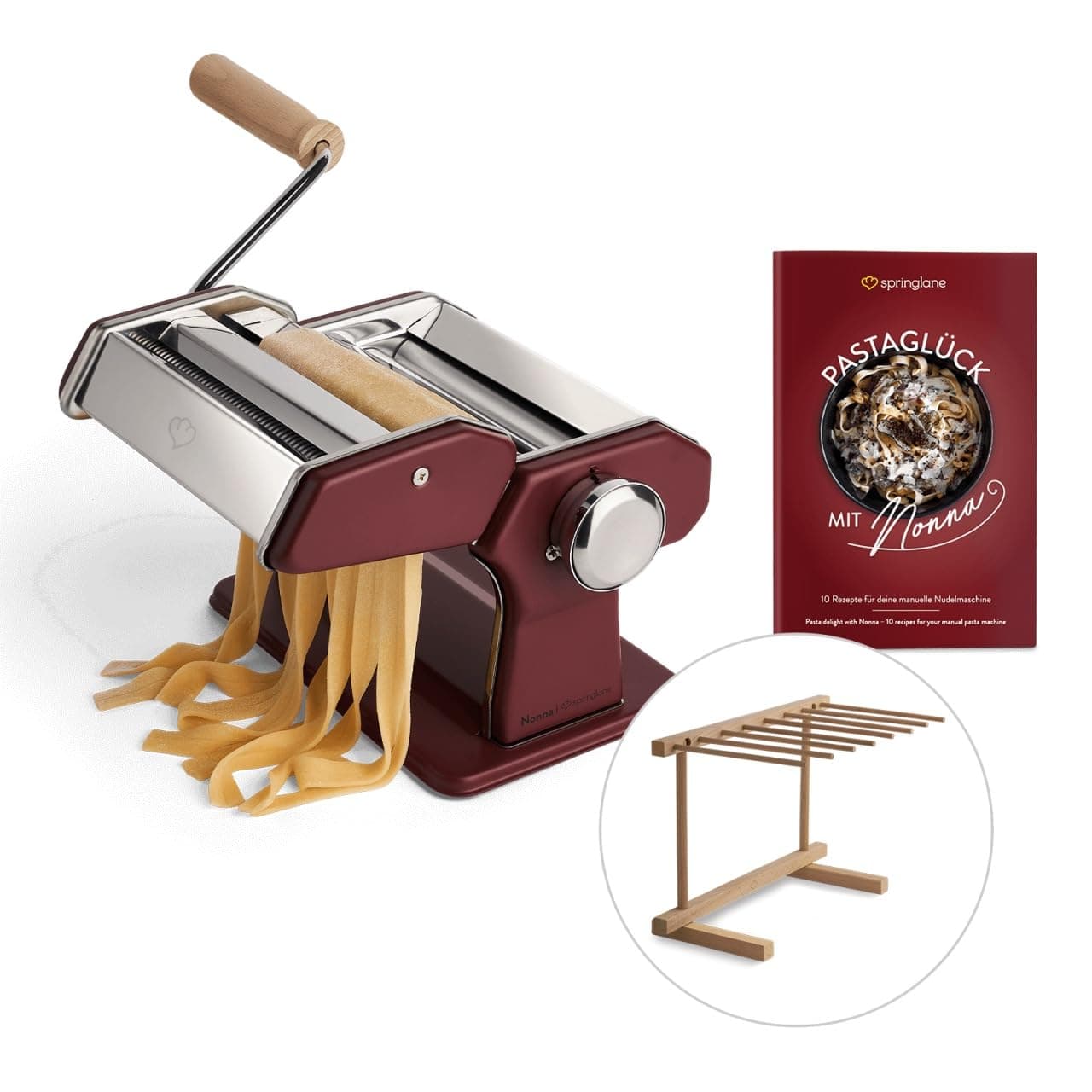 Manual Pasta Maker, Stainless Steel - Nonna, Includes Recipe Booklet, Pasta Dryer & 3 Cutting Attachments for Spaghetti, Lasagna, Tagliatelle