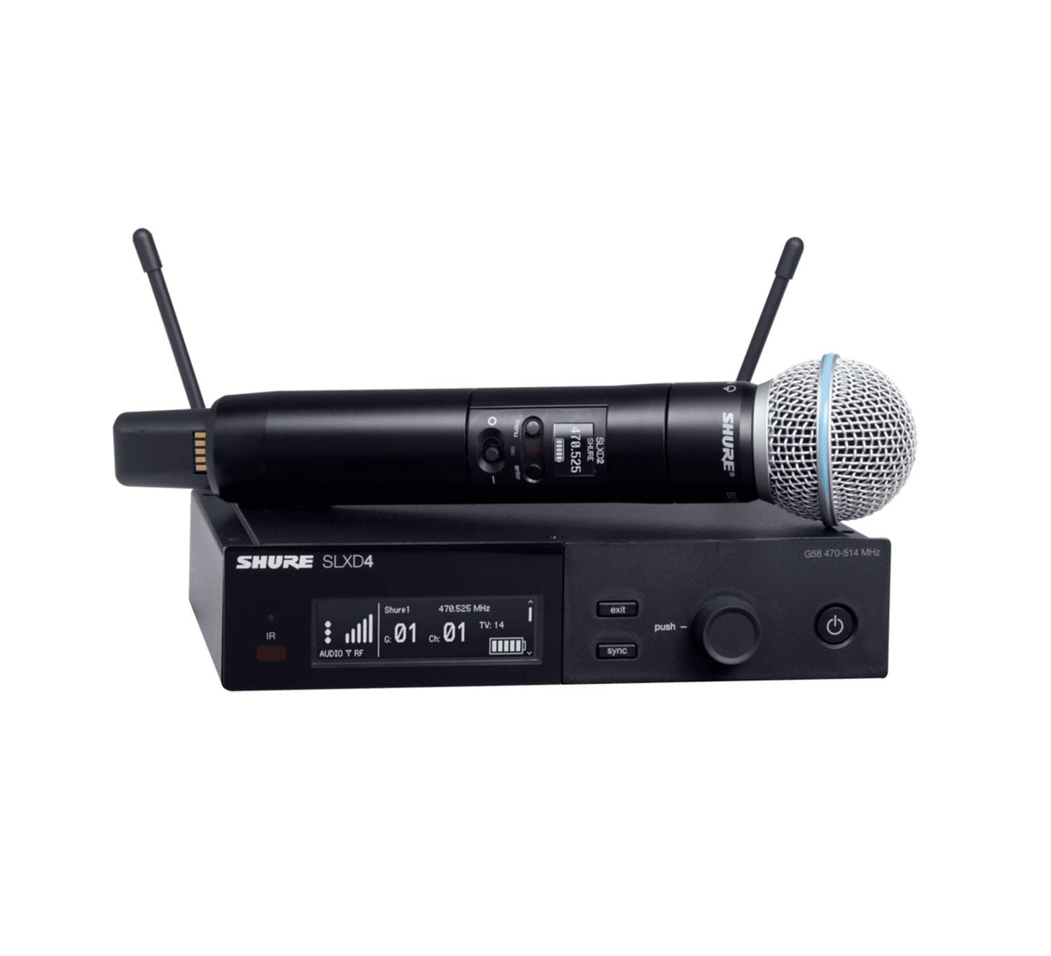 SLXD24/B58 Digital Wireless Microphone System - Includes SLXD2 Handheld Transmitter with BETA 58A Vocal Mic Capsule and SLXD4 Single Channel Rack Mount Receiver | G58 Band (SLXD24/B58-G58)