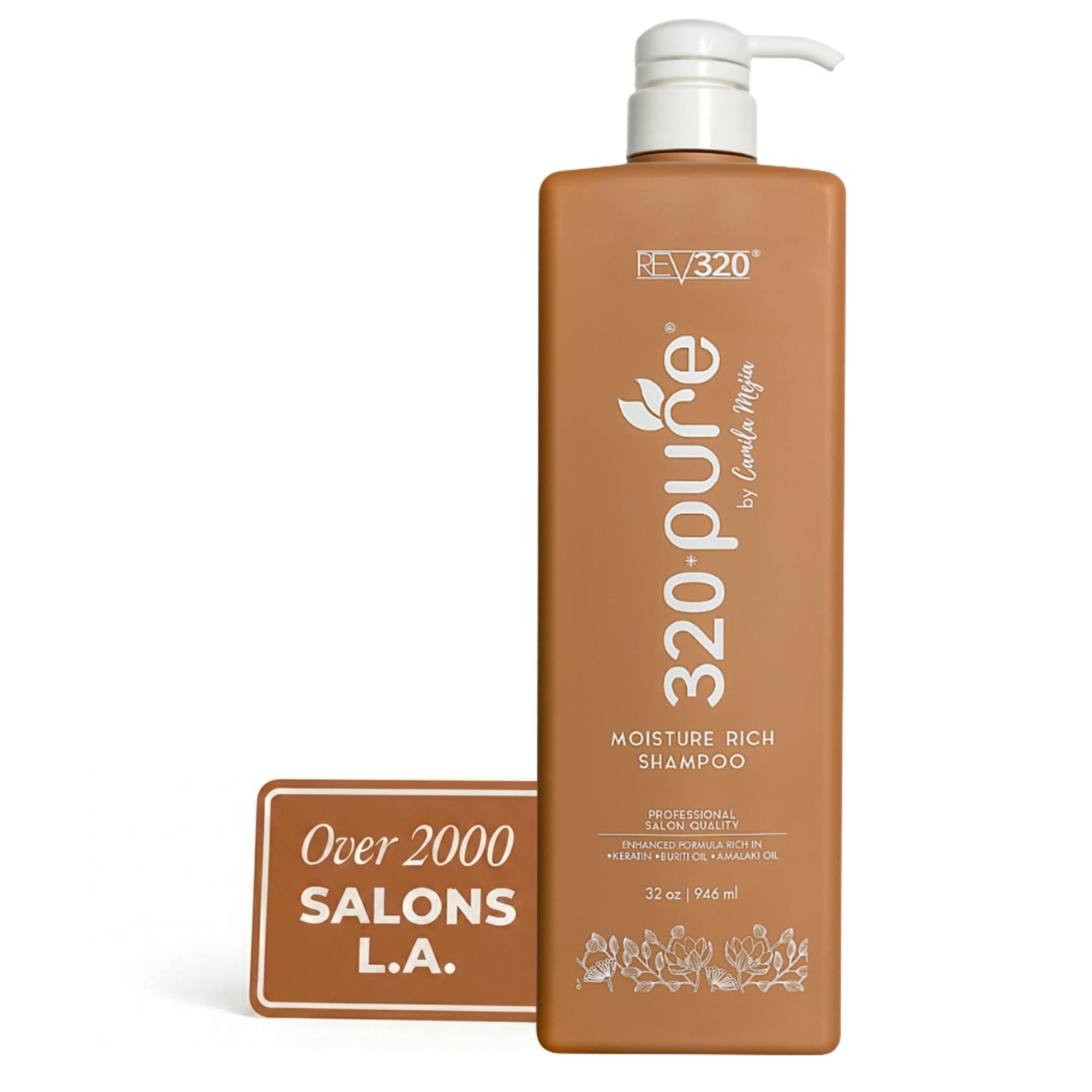 Rev320 320Pure Moisture Rich Shampoo, Professional Salon, Nourishes and Repairs All types of Hair, Keratin-Omega, Argan Oil, (32oz)