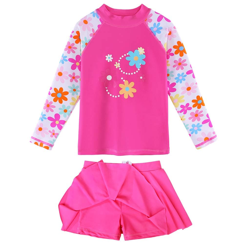 Girl's Two-Piece Long Sleeve Swimsuits UPF50+ Rash Guard Kids Bathing Suit
