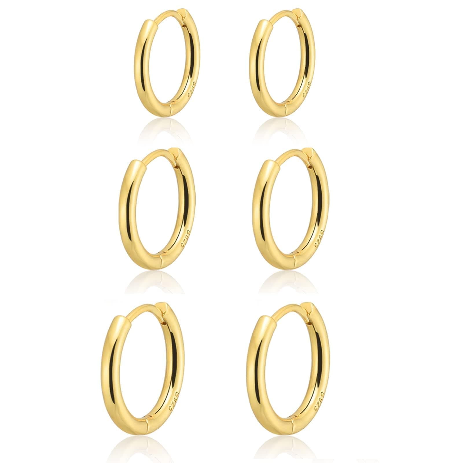 Small Gold Huggie Hoop Earrings Set for Women Men, Hypoallergenic 14K Gold Plated Hoop Earring Cartilage Earrings Stack Sets for Multiple Piercing Jewelry Cute Mini Tiny Lightweight Earrings for Sensitive Ears Everyday