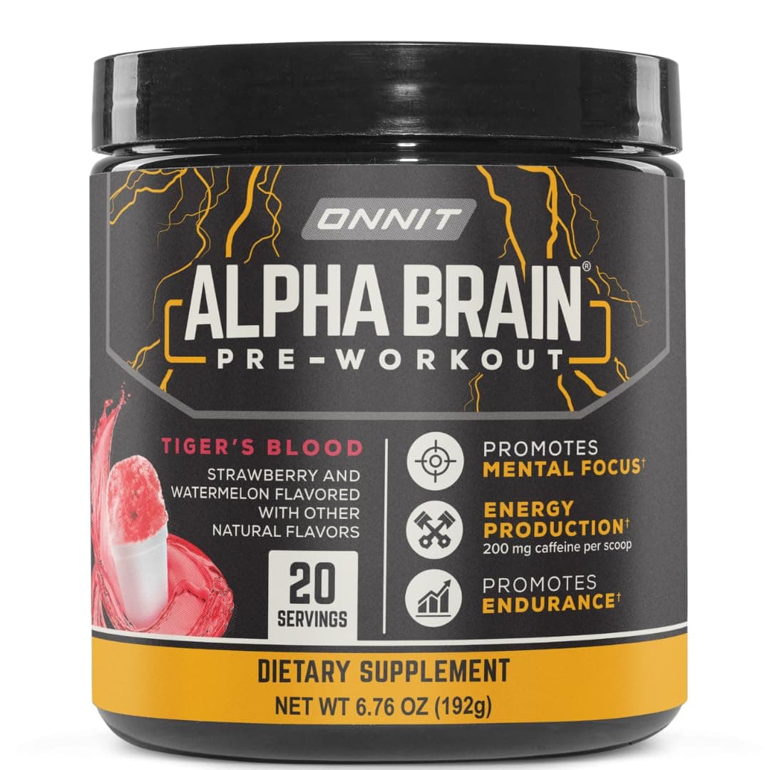 Alpha Brain Pre-Workout Powder, IGEN™ Non-GMO Tested, Tiger's Blood Flavor, Pre-Workout Supplement for Women and Men, Dietary Supplement, 20 Servings per Tub, 6.76 oz