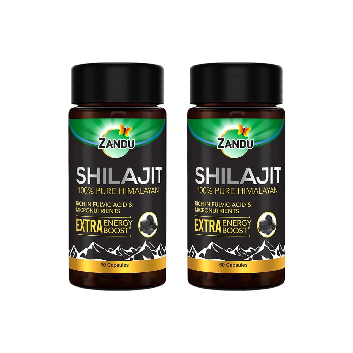 Zandu Shilajit Caps | Extra Energy Boost | 100% Pure Himalayan | Lab-tested for heavy metals & purity | 60 N X Pack of 2| 80+ Micronutrients | Daily Natural Energy & Stamina Support