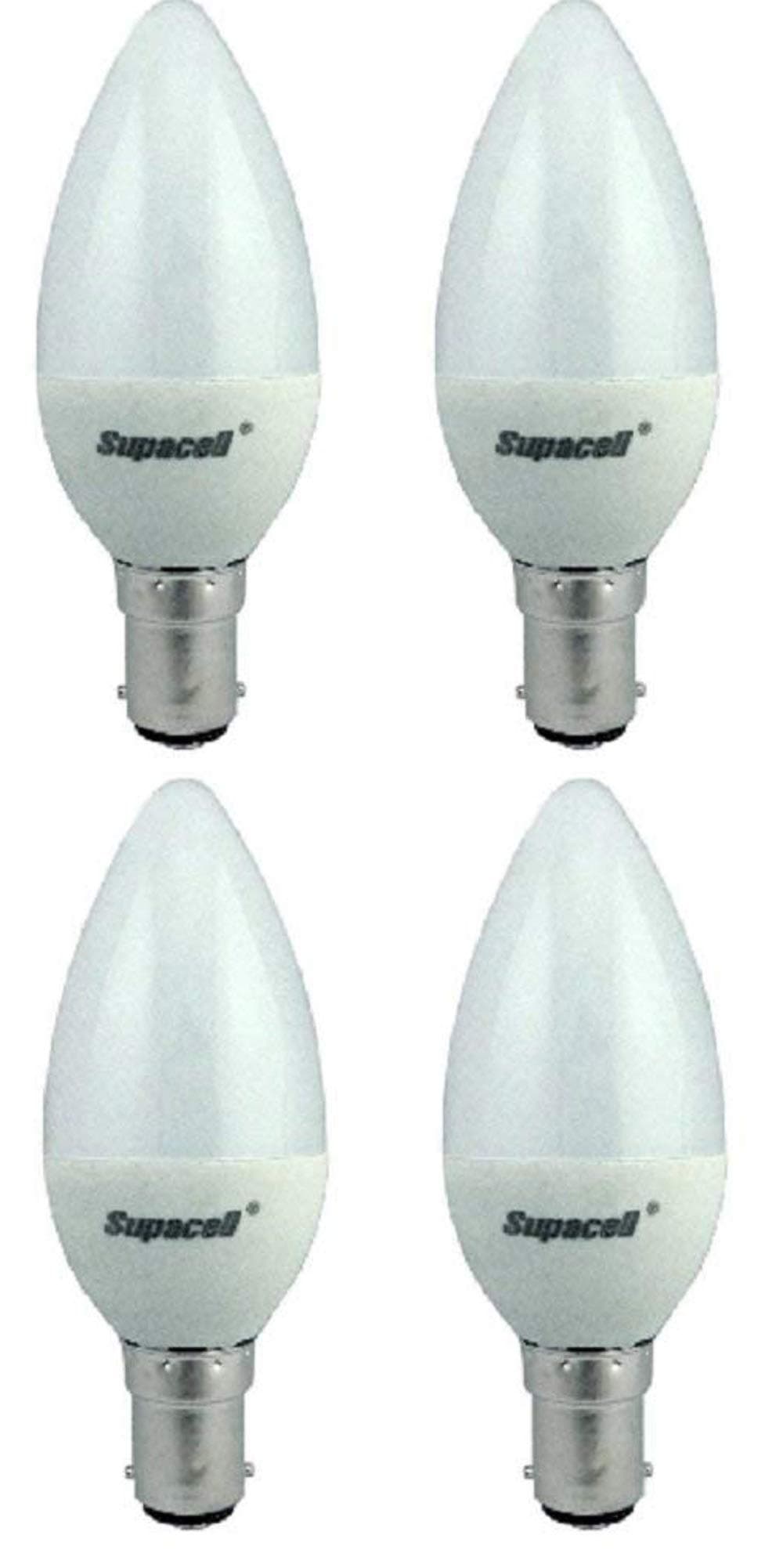 Supacell LED Candle Bulbs - Pack of 4 Units - B15 / SBC/Small Bayonet Cap - 5w - Cool White 6500K / 425 Lumens/Pearl Opal Finish