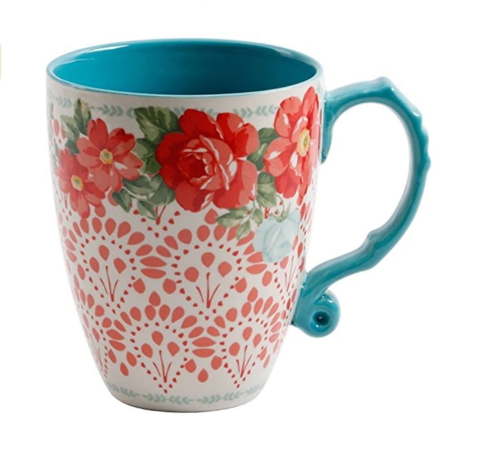 The Pioneer WomanVintage Floral 28-Ounce Teal Jumbo Latte Mug