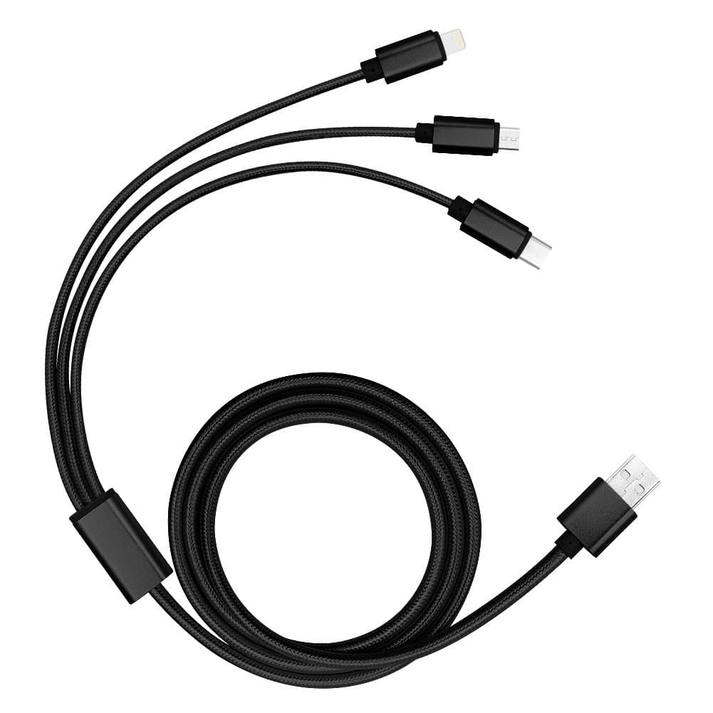 USB Type C Cable, PowerLine USB 2.0 (4ft) Charging Cable with Micro USB, USB Type C, Lighting Cable Compatible for iPhone 5/5s/5c 6/6s Plus, Latest Mac, Nexus 6P, Android Phones(Black)