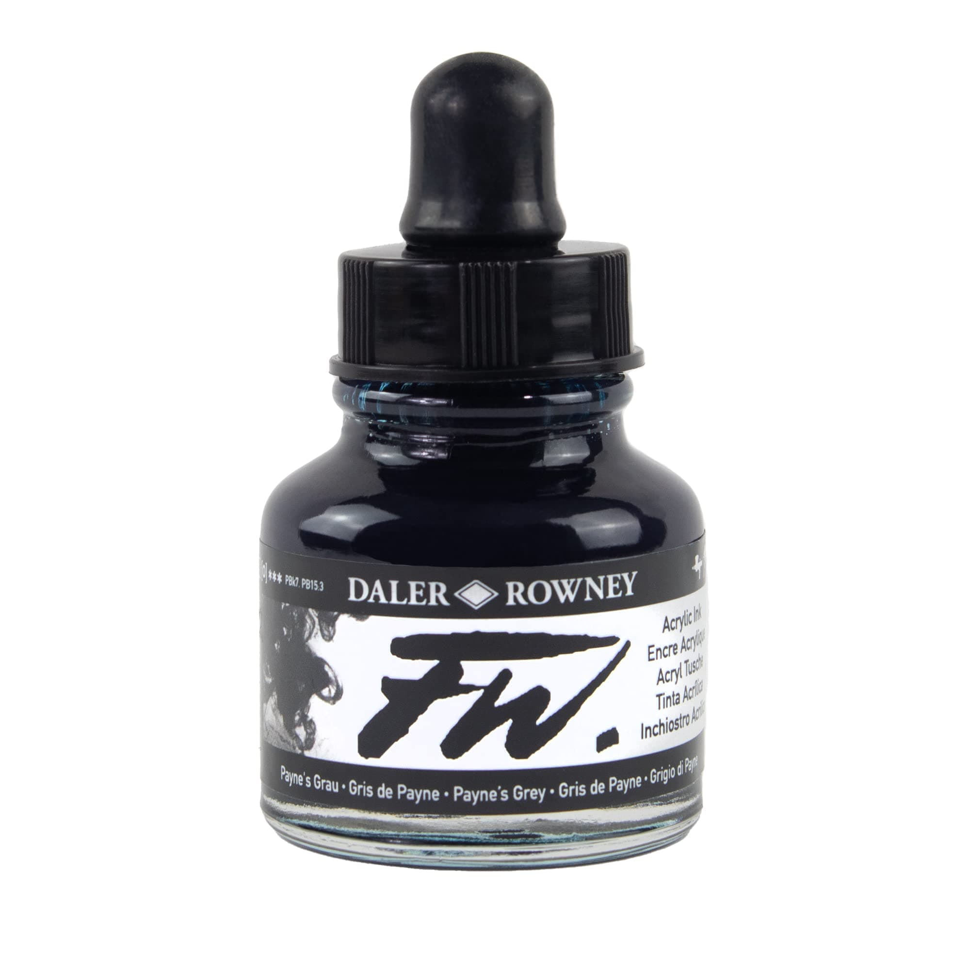 Daler-Rowney FW Acrylic Ink, Glass Bottle with Dropper, 1oz - 29.5 ml, Payne's Grey