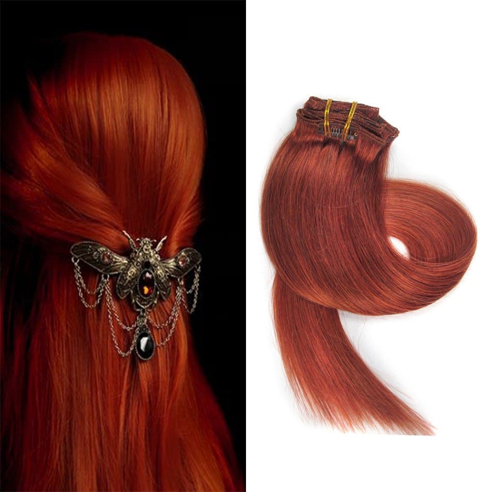 BETTY Clip In Human Hair Extensions 15 18 20 22 Inch 7pcs 70g Set Silky Straight Human Remy Hair Omber Color (22inch, 30)