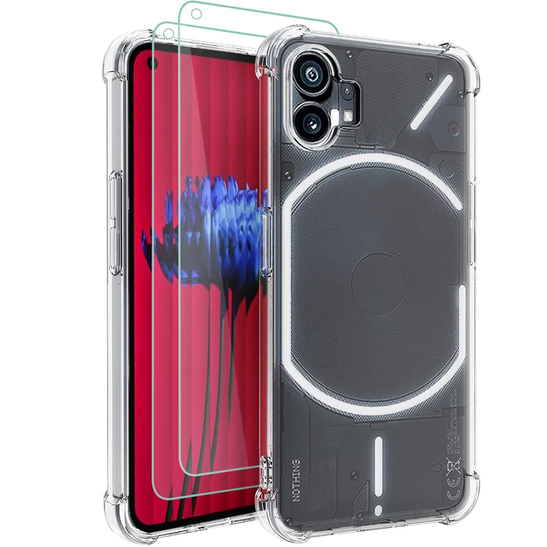 Osophter for Nothing Phone 1 Case Clear Transparent with 2pcs Screen Protector Reinforced Corners TPU Shock-Absorption Flexible Cell Phone Cover for Nothing Phone 1(Clear)