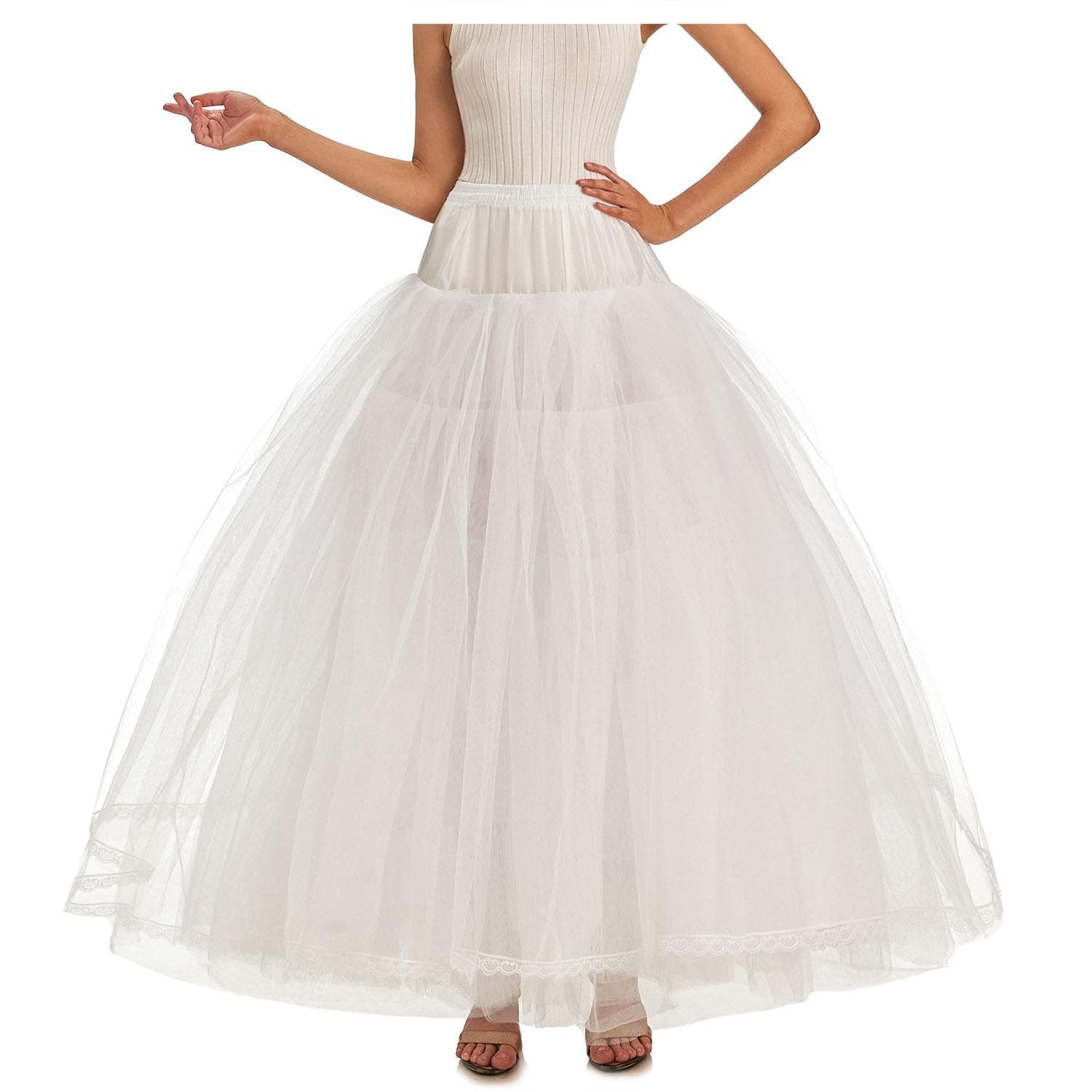 AWSALEWomen Hoopless Petticoats 8 Layers Tulle Crinoline Underskirt for Wedding Dress Ball Gown WPT138 White, White, Medium