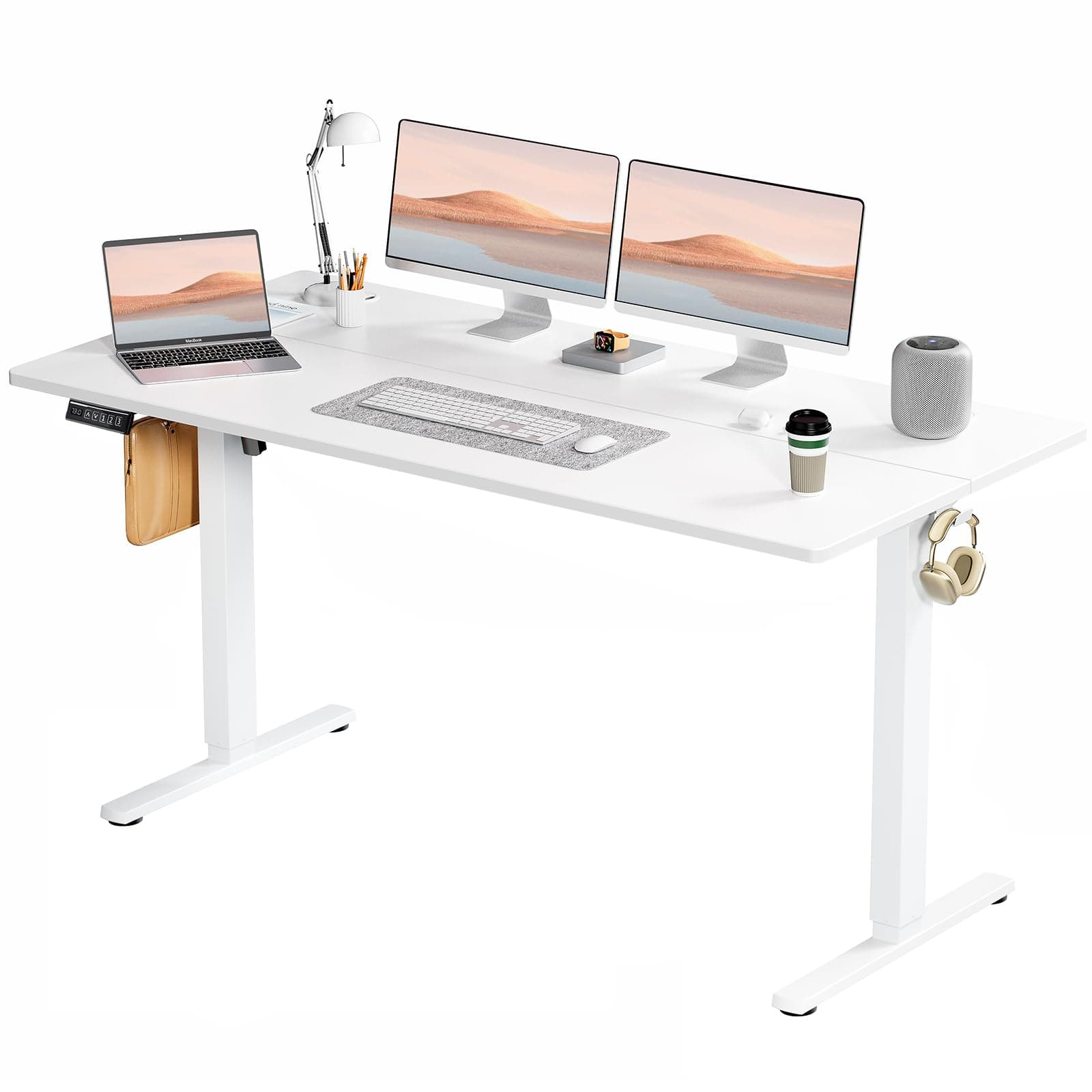 Standing Desk, Adjustable Height Electric Sit Stand Up Down Computer Table, 63x24 Inch Ergonomic Rising Modern Lift Motorized Gaming Desktop Workstation for Work Home Office, White