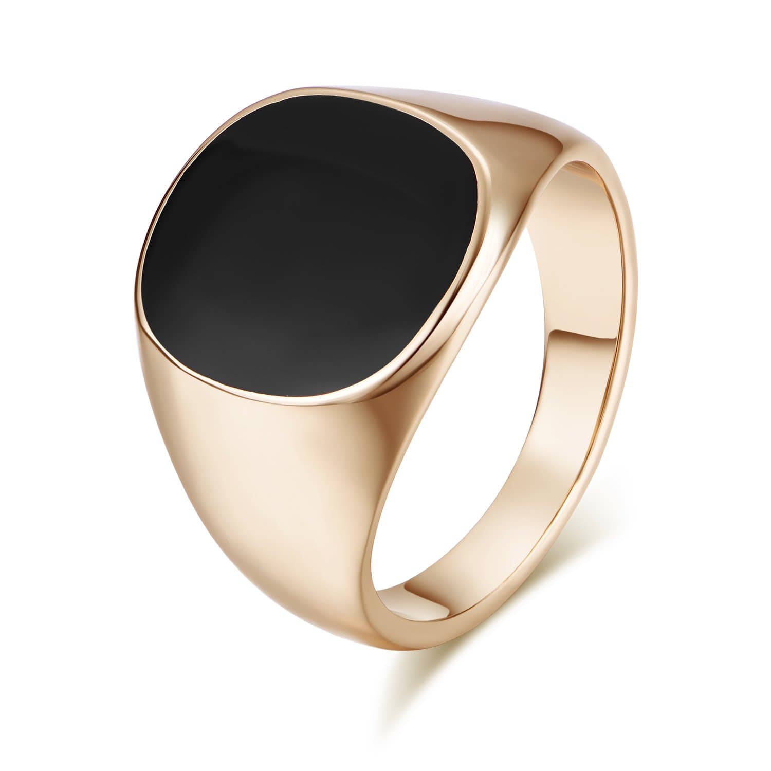 Yoursfs Cool Signet Ring Mens 18ct Rose Gold Plated Black Onyx Stone Pinky Statement Punk Rings for Men Fashion Jewellery