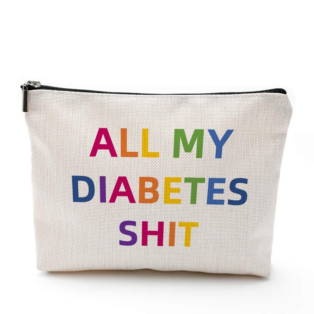 Diabetic Supplies Travel Bag Gifts Sets, All My Diabetes Shit Funny Diabetes Glucose Meter Case Organizer, Blood Sugar Log Book and 10 Diabetic Alert Stickers for Type 1 Grandpa Grandma Birthday