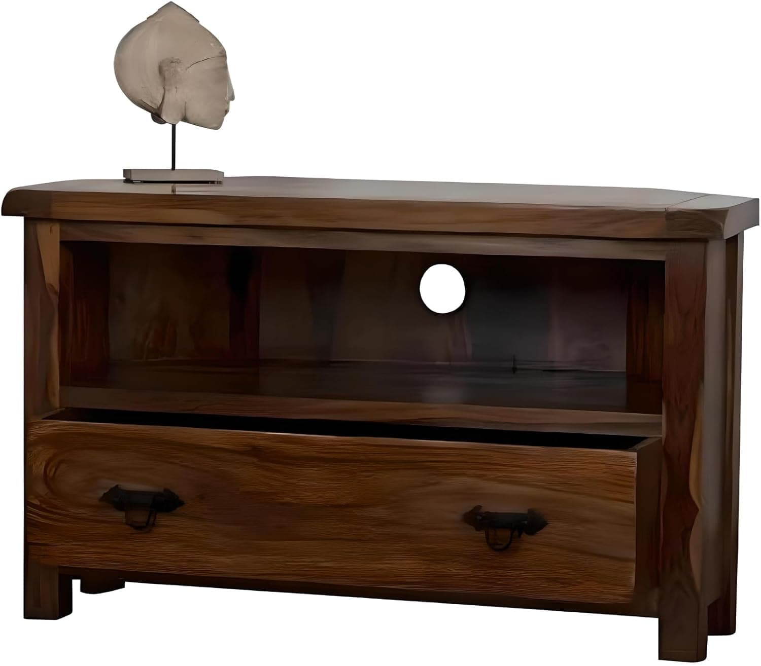 Oak & Pine Online Classically Modern Dark Wood Valencia Solid Sheesham Rosewood Corner TV Cabinet Stand Unit – Flat Screen Plasma Media Storage Jali Furniture for Living Room Décor