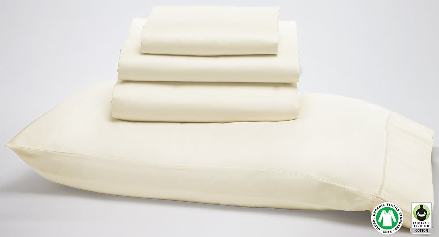 SOL Organics Fair Trade Organic Cotton Sheets Luxury Queen Sateen Ivory 300 Thread Count