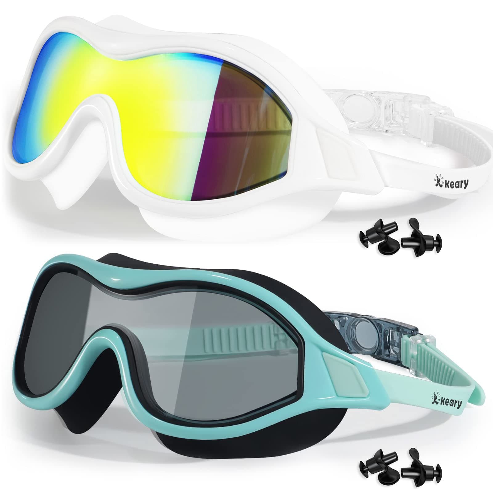 2 Pack Swim goggles for Adult Youth with Soft Silicone Gasket, Anti-fog UV Protection No Leak Clear Vision Pool Goggles