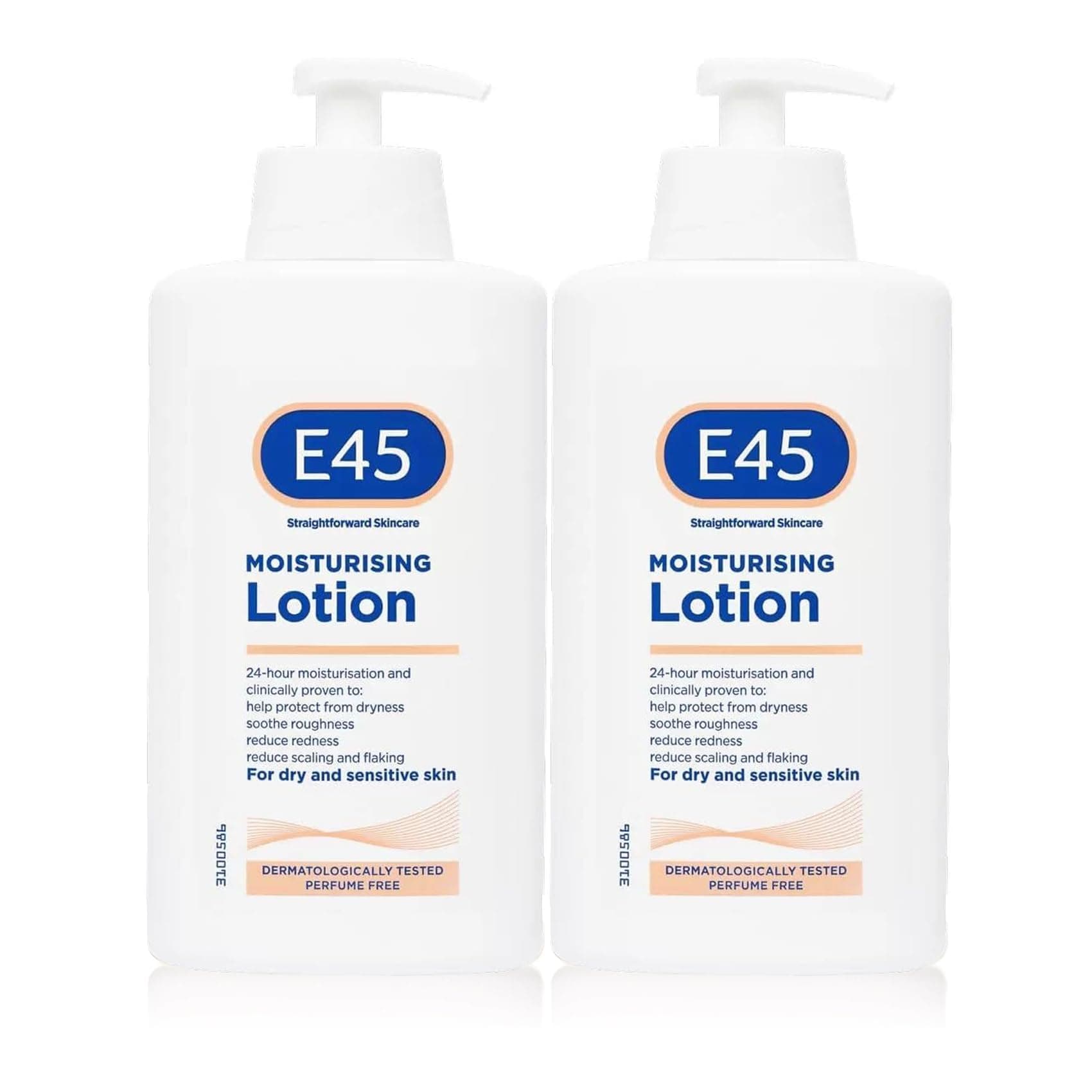 E45 Dermatological Moisturising Lotion, 500 ml x 2