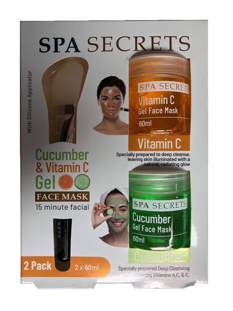 Spa Secrets Gel Face Mask Set Cucumber & Vitamin C 2 Pack & Brush Gift Set