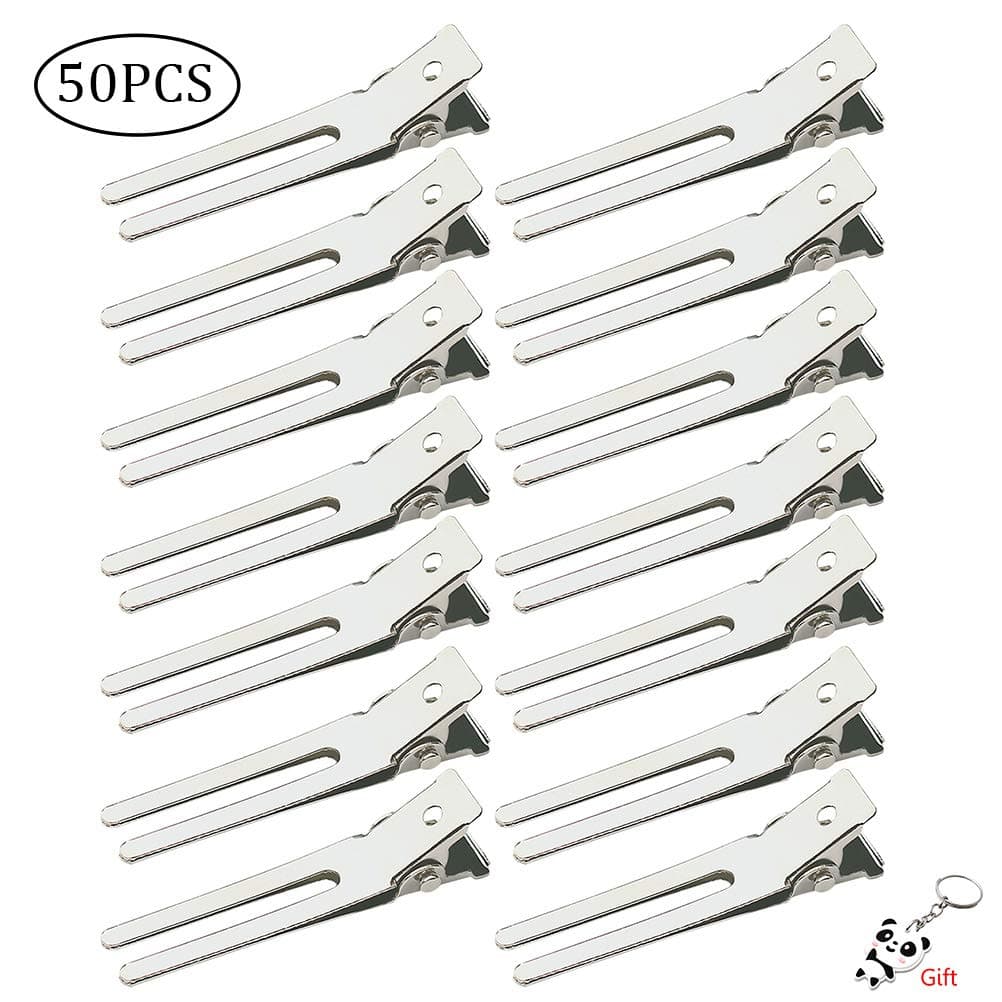 nuosen 50 Pcs Curl Clips, 5cm Double Prong Curl Clips Hairdressing Section Clips Metal Alligator Hair Pins Clips