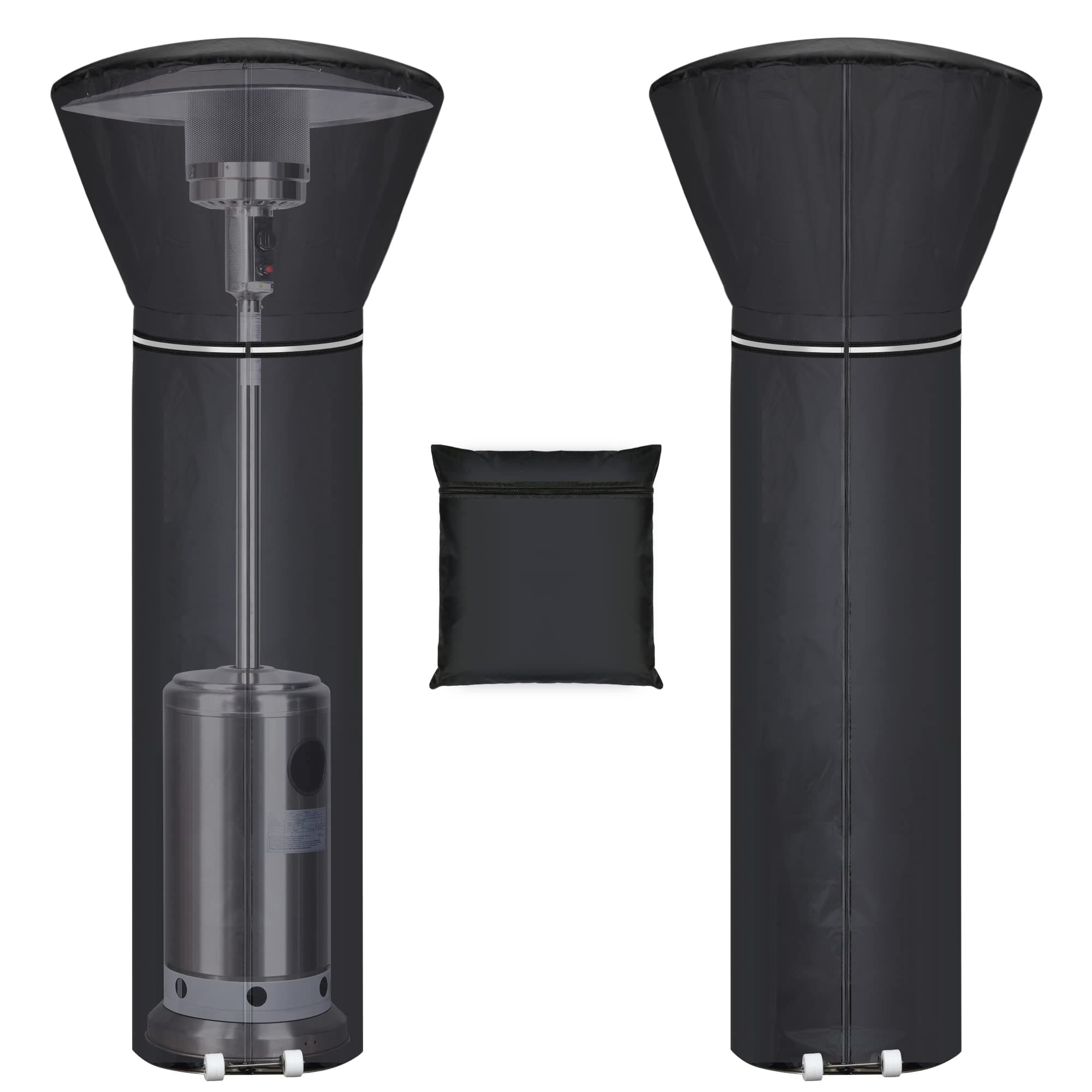 Patio Heater Covers with Reflective Strip,Outdoor Heater Cover Waterproof,Dustproof,Wind-Resistant,Sunlight-Resistant,Snow-Resistant,Black,89.5''x 33.5" Dome x 19.5" Base