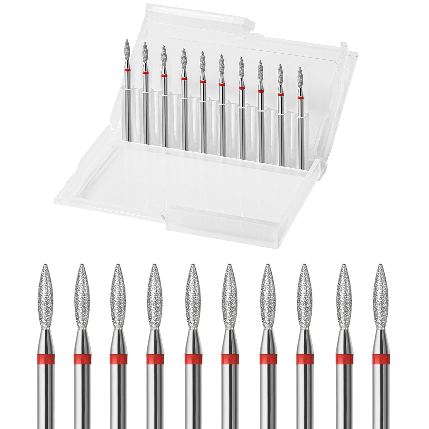 10pcs Diamond Flame Cuticle Drill Bits Set, Professional Cuticle Nail Drill Bits for Dead Skin 3/32'' Nails Dry Manicure Pedicure Shape Remove Nail Salon Tools(Fine-F)