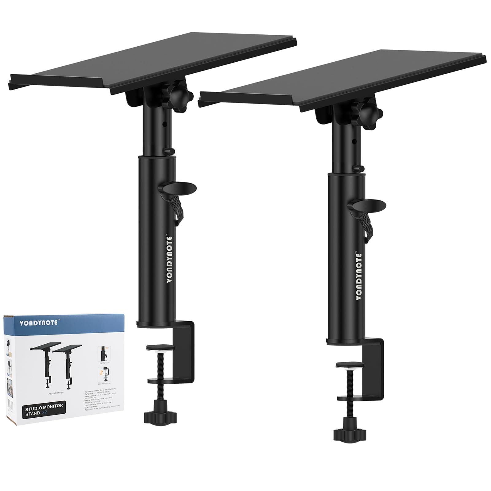 Studio Monitor Stands Pair Heavy Duty Desk Clamp Speaker Stands with Adjustable Tilt Angle Tray of 0-12 °