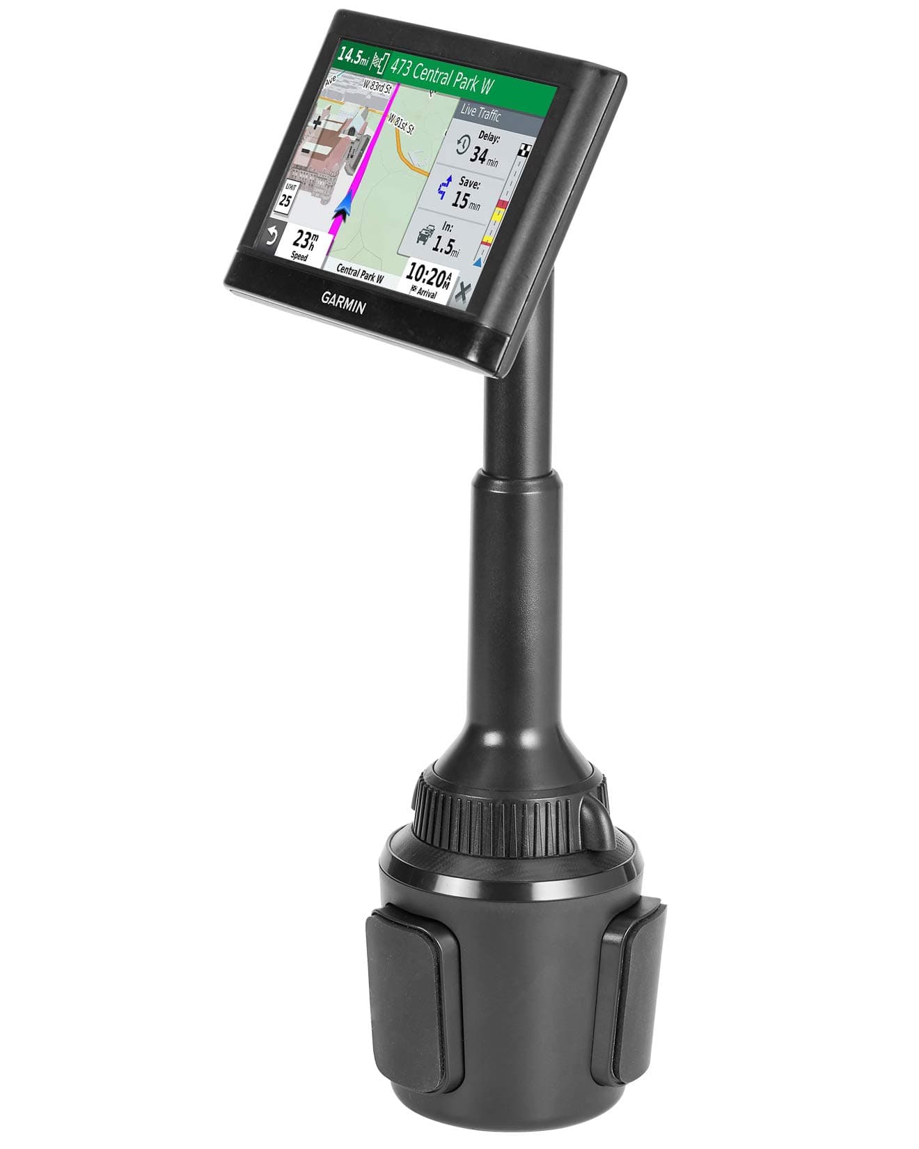 Solid GPS Cup Holder Mount for Garmin [Adjustable Arm], Replacement Car Truck Cupholder Ball Mount Compatible with Garmin Nuvi Drivesmart RV Dezl Drive Zumo Driveassist DriveLuxe Navigator