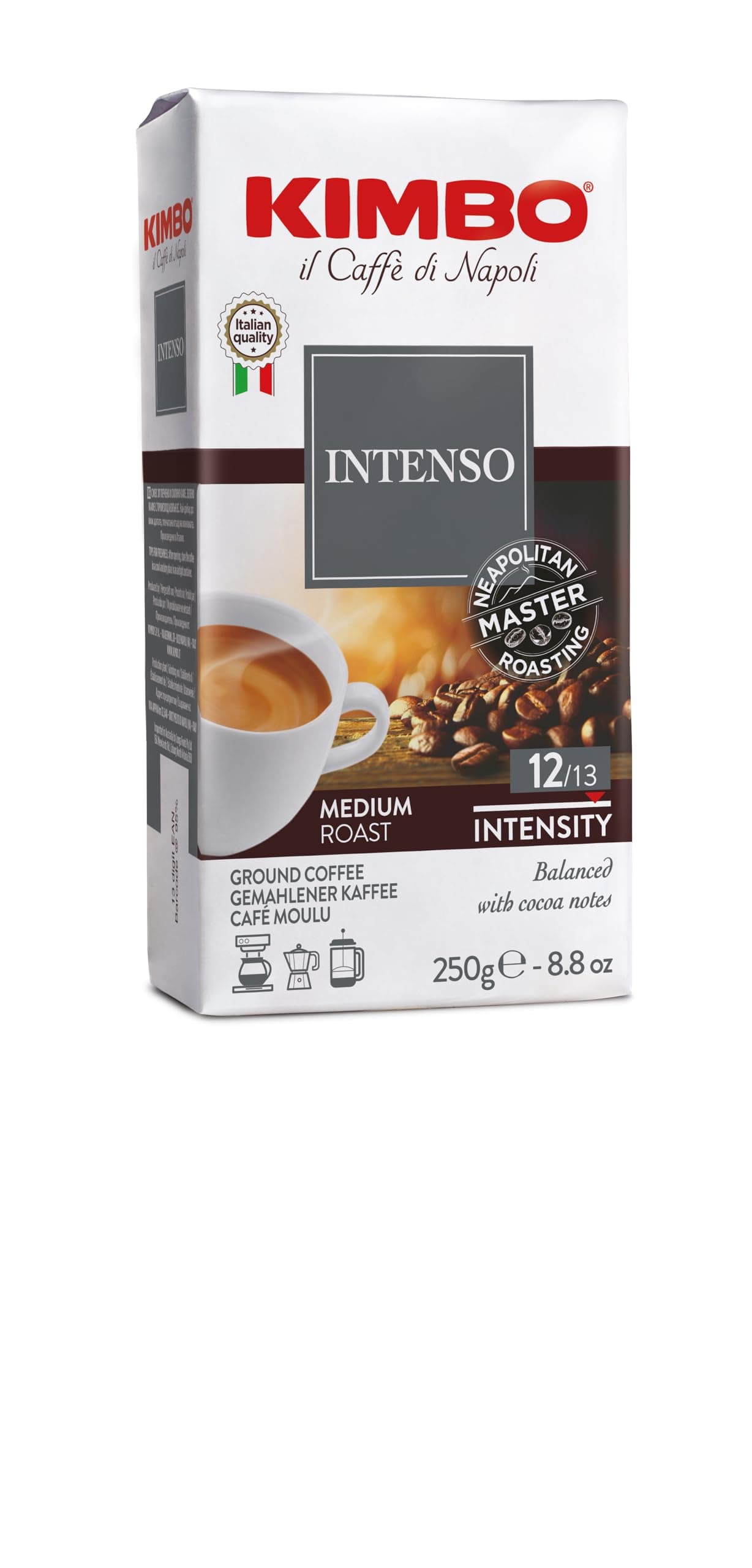 – Coffee Intenso Ground Coffee 250g | Italian Ground Medium Roast | Full Body, Traditional Naples Blend | Arabica Grind | Roasted in Naples, Italy
