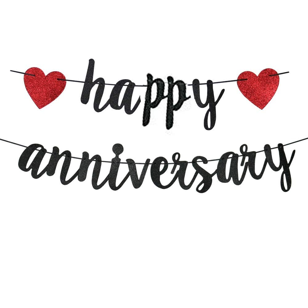 Happy Anniversary Banner,Funny Sign for Wedding Anniversary Party Decorations,Birthday Anniversary Party Bunting(black).