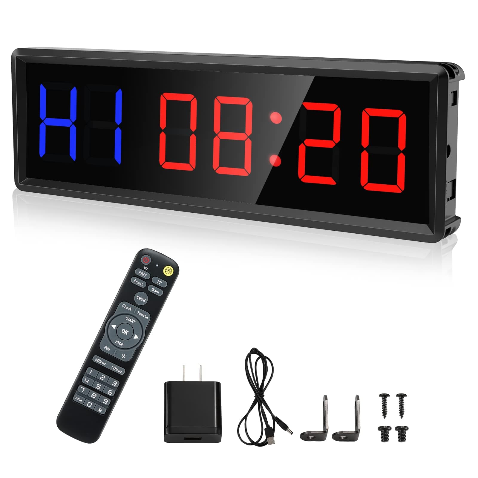 SEESII Gym Interval Timer, Stopwatch Clock with Remote, 1.5 inch Interval Timer Clock Countdown Timer Clock for Home Gym Workout EMOM MMA HIIT