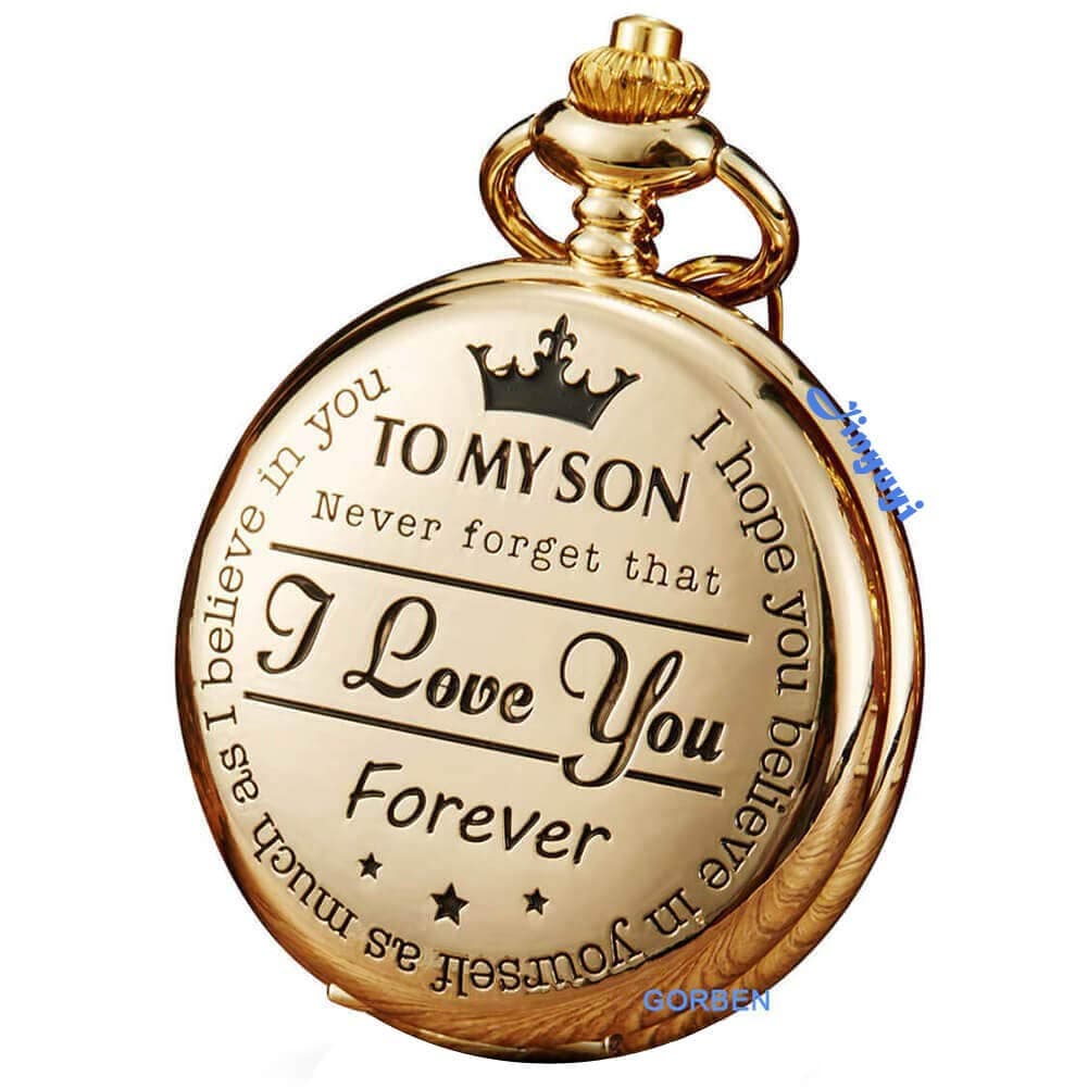 GORBEN Engraved Pocket Watch to Son I Love You Gifts from a Mom Dad Birthday Christmas Gift Fob Watches Chains