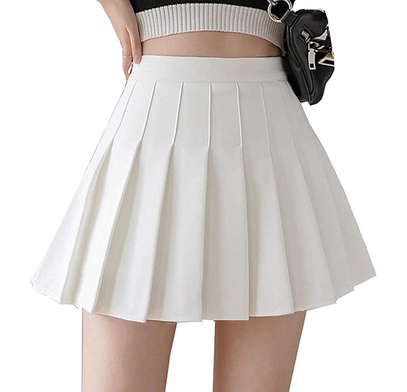 Girls Women High Waisted Pleated Skirt Plain Plaid A-line Mini Skirt Skater Tennis School Uniform Skirts Lining Shorts